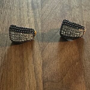 Vintage Gold and Black Crystal Clip On Earrings